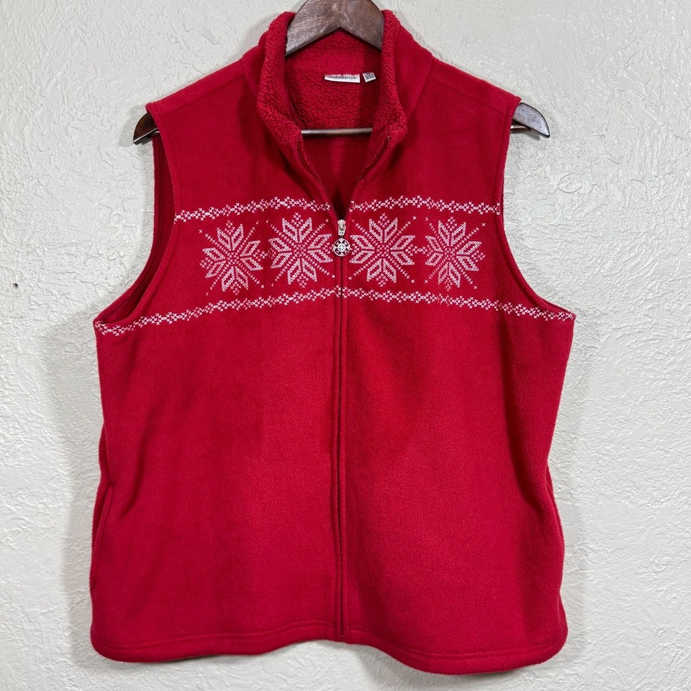 Vtg Y2K Fleece Vest XL Snowflake‎ Nordic Winter Xmas Holiday Faux Fur Sherpa 90s